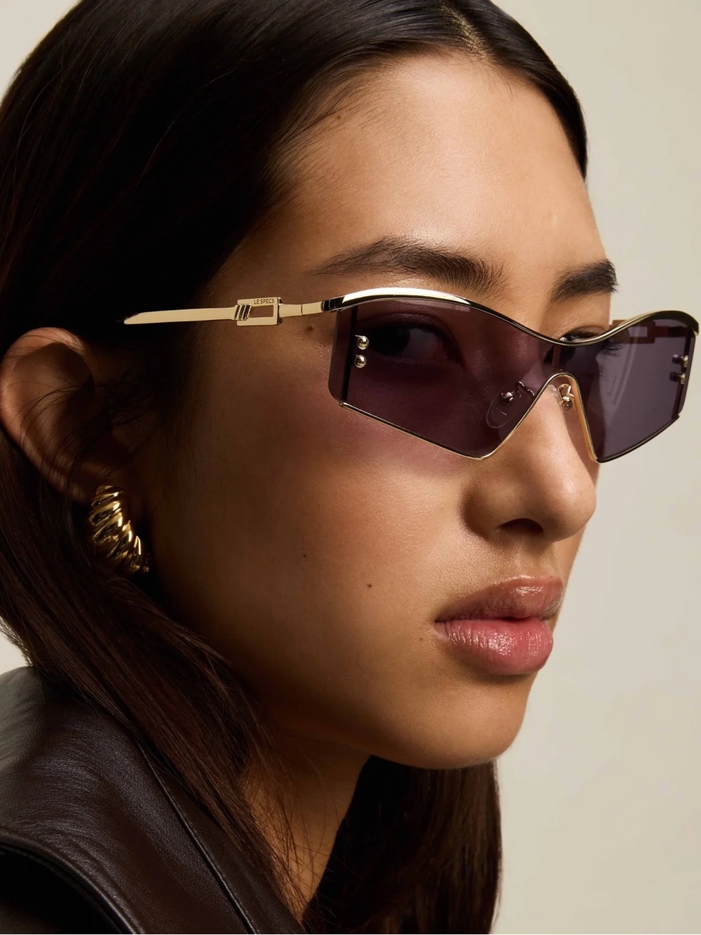 Le Specs Gold Frame Sunglasses with Purple Lenses